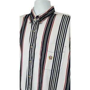 Vintage Coliseum Men's Shirt XXL Logo Heavy Button Down  Blue White Stripe